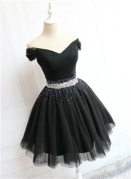 Picture of Little Black Color Homecoming Dresses  Tulle Cute Short Formal Dresses